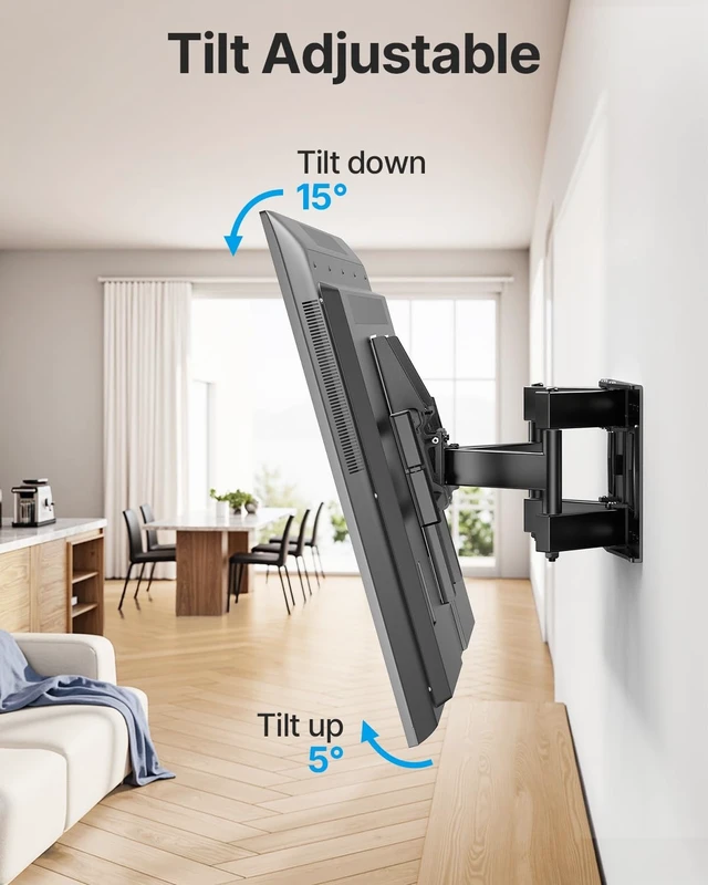 Alt view image 10 of 14 - Full Motion TV Wall Mount for 37-85 Inch TVs Mounts Up to 132lbs, Fit 16" Wood Stud, Max VESA 600x400mm, Swivel and Tilt Articulating Wall Mount TV Bracket,Fit Most 55+ 65 70 75 inch TVs