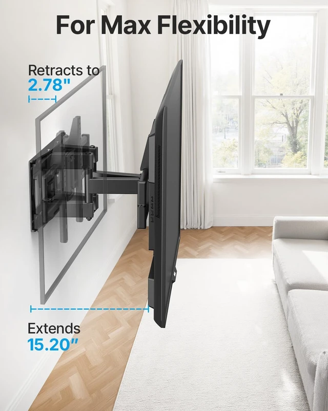 Alt view image 11 of 14 - Full Motion TV Wall Mount for 37-85 Inch TVs Mounts Up to 132lbs, Fit 16" Wood Stud, Max VESA 600x400mm, Swivel and Tilt Articulating Wall Mount TV Bracket,Fit Most 55+ 65 70 75 inch TVs