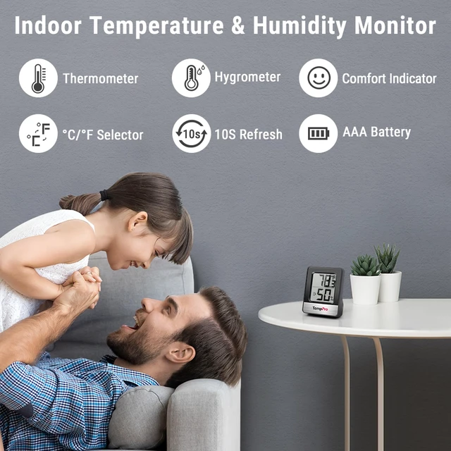 Alt view image 9 of 14 - TempAir 2 Pack Hygrometer Indoor Humidity Meter, Room Thermometer | Accurate, Fast Refresh, Easy-Read Comfort Indicator, Temperature and Humidity Monitor House, Nursery, Basement, Incubator