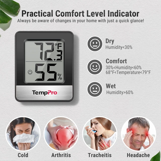 Alt view image 10 of 14 - TempAir 2 Pack Hygrometer Indoor Humidity Meter, Room Thermometer | Accurate, Fast Refresh, Easy-Read Comfort Indicator, Temperature and Humidity Monitor House, Nursery, Basement, Incubator