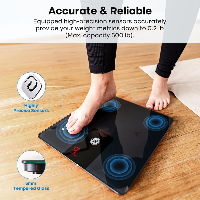 Alt view image 10 of 14 - Bathroom Scale for Body Weight 500lbs, Digital Weight Scales Heavy Duty | High Capacity Body Measuring Device, Accurate Weighing, Black, BMI