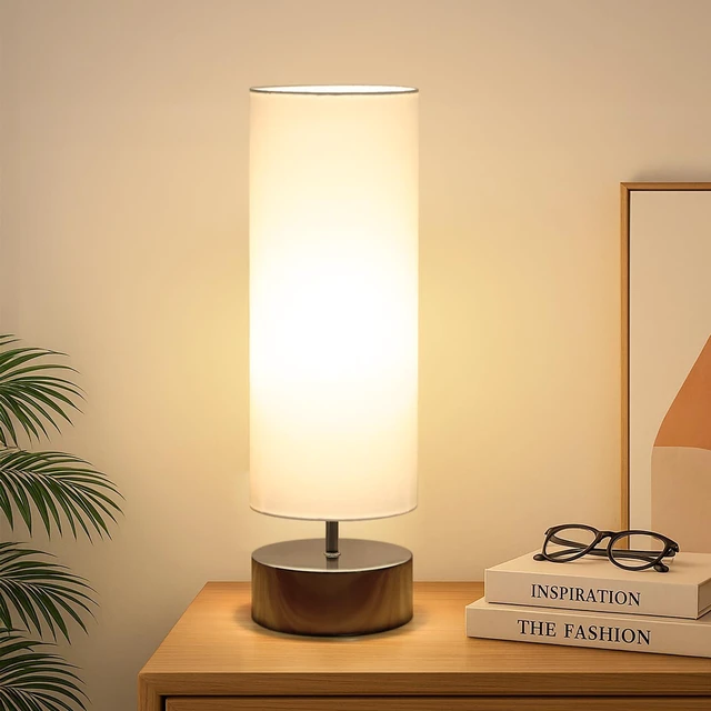 Alt view image 8 of 14 - Touch Table Lamp, 3-Way Dimmable Bedside Lamp with Cylinder Fabric Shade | Modern Minimalist Accent Nightstand Desk Lamp, Night Light for Bedroom Living Room Kitchen, LED Bulb Included