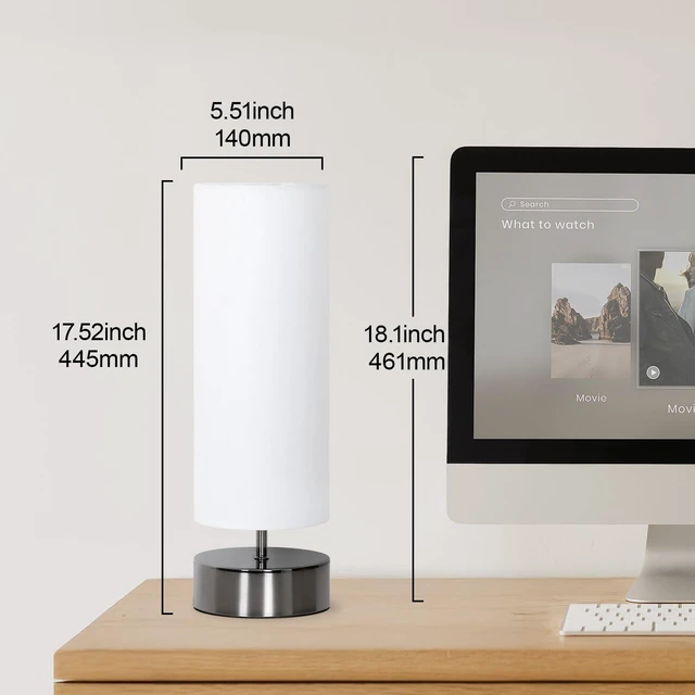 Alt view image 13 of 14 - Touch Table Lamp, 3-Way Dimmable Bedside Lamp with Cylinder Fabric Shade | Modern Minimalist Accent Nightstand Desk Lamp, Night Light for Bedroom Living Room Kitchen, LED Bulb Included