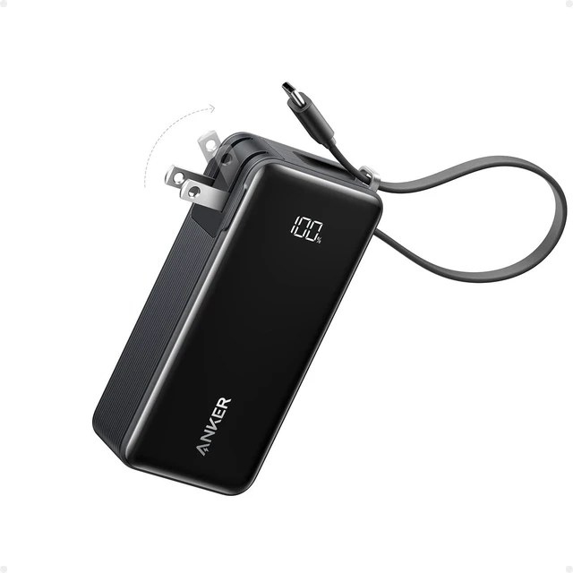 Alt view image 7 of 12 - Nano 3-in-1 Portable Charger,10,000mAh 30W Travel Power Bank | Battery Pack with Built-In USB-C Cable and Foldable Wall Plug, for iPhone 17 / 16 / 15 Series (Black)