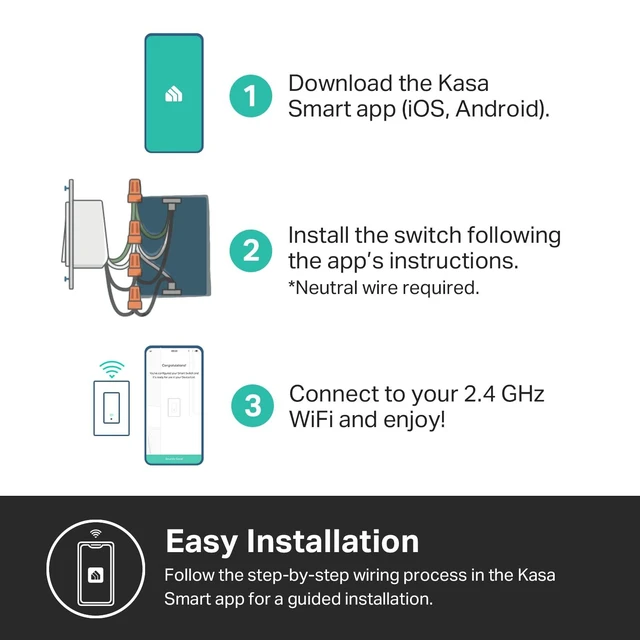 Alt view image 10 of 10 - HomeKit Smart Light Switch KS200P3, Single Pole | Need Neutral Wire, 2.4GHz Wi-Fi Light Switch Works with Siri, Alexa and Google Home, UL Certified, No Hub Required, White