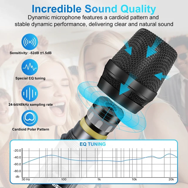 Alt view image 9 of 14 - Wireless Microphone System 4 Pack, 262FT Long Range Low Latency Mics | 40H Rechargeable Battery, Stable Signal, Studio Sound, Handheld Karaoke Mics for Singing, Church, Speech, Wedding, Home Party