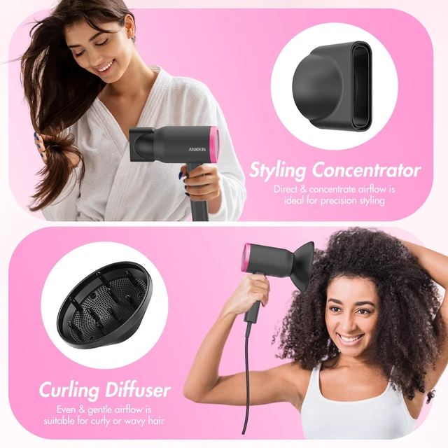 Alt view image 12 of 14 - Hair Dryer, 1875 Watts Fast Drying Blow Dryer with Diffuser and Concentrator, Compact Lightweight Hair Dryer for Women and Men