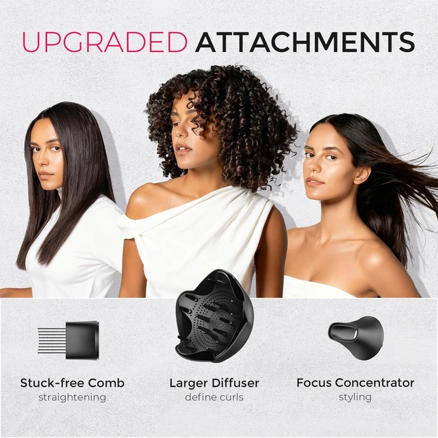 Alt view image 11 of 14 - Hair Dryer Blow Dryer 300M Ionic Hairdryer with Diffuser & Comb | Hair Diffuser for Curly Hair, Professional Blowdryer for Women, Cool Air Button, Small Travel Lightweight, Black