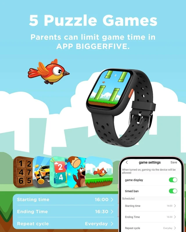 Alt view image 13 of 14 - Kids Smart Watch No Phone Needed, 1.8" Fitness Tracker Watch | Pedometer, Heart Rate, Sleep Monitor, IP68 Waterproof, Step Counter, Puzzle Games for Boys Girls Teens 5-16, Black