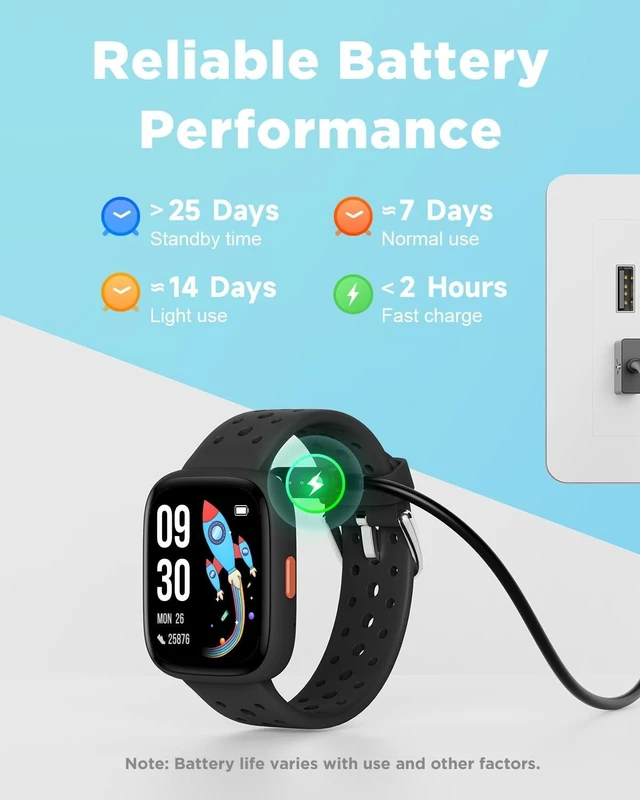 Alt view image 14 of 14 - Kids Smart Watch No Phone Needed, 1.8" Fitness Tracker Watch | Pedometer, Heart Rate, Sleep Monitor, IP68 Waterproof, Step Counter, Puzzle Games for Boys Girls Teens 5-16, Black