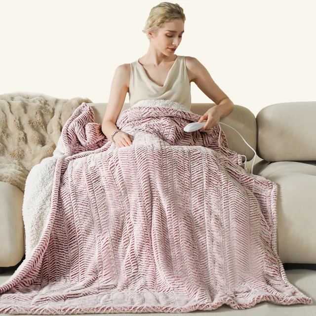 Alt view image 8 of 14 - Heated Blanket Throw 50" x 60",Fluffy Electric Blanket,Pink | Timer Settings,Auto Off,Soft Sherpa Heated Throw Blanket,Machine Washable,Fast Heating for Sofa Bed Office Use,Gifts for Mom