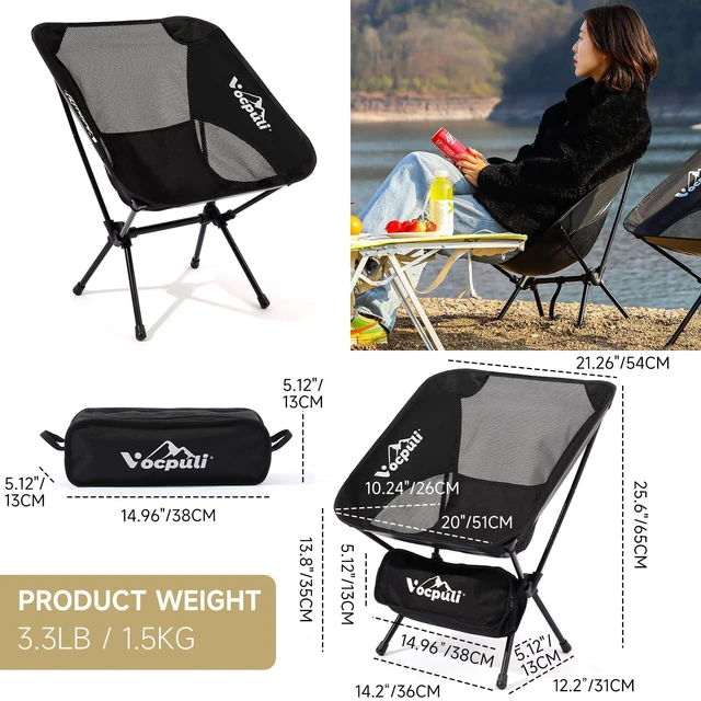 Alt view image 10 of 14 - Camping Chair, Lightweight Folding Backpacking Hiking Chair, Compact Portable 330 lbs CapacityGifts for Men (Black -1pack