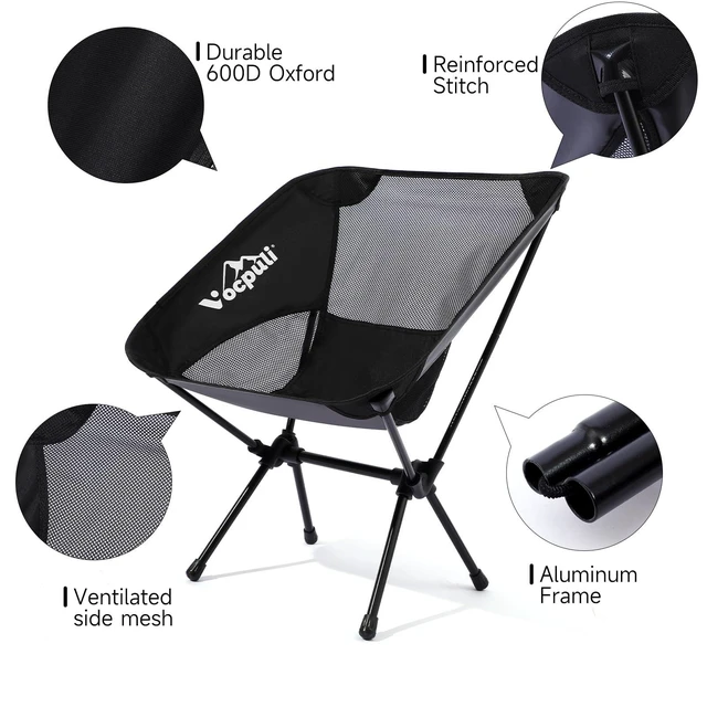 Alt view image 13 of 14 - Camping Chair, Lightweight Folding Backpacking Hiking Chair, Compact Portable 330 lbs CapacityGifts for Men (Black -1pack