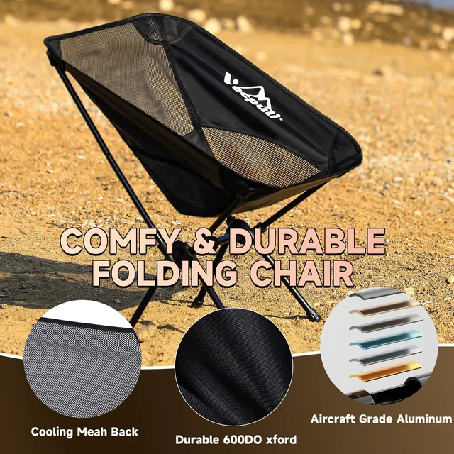 Alt view image 11 of 14 - Camping Chair, Lightweight Folding Backpacking Hiking Chair, Compact Portable 330 lbs CapacityGifts for Men (Black -1pack