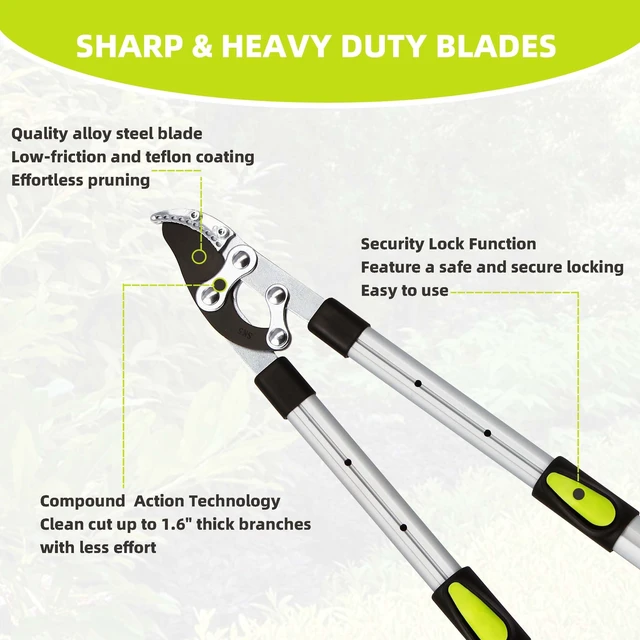 Alt view image 12 of 14 - Loppers for Tree Trimming Heavy Duty, Extendable 21-26" Branch Cutter | Tree Pruner with Compound Action, 1.6" Clean Cut Capacity Tree Clippers, Long Handle Pruning Shears for Gardening & Yard Work