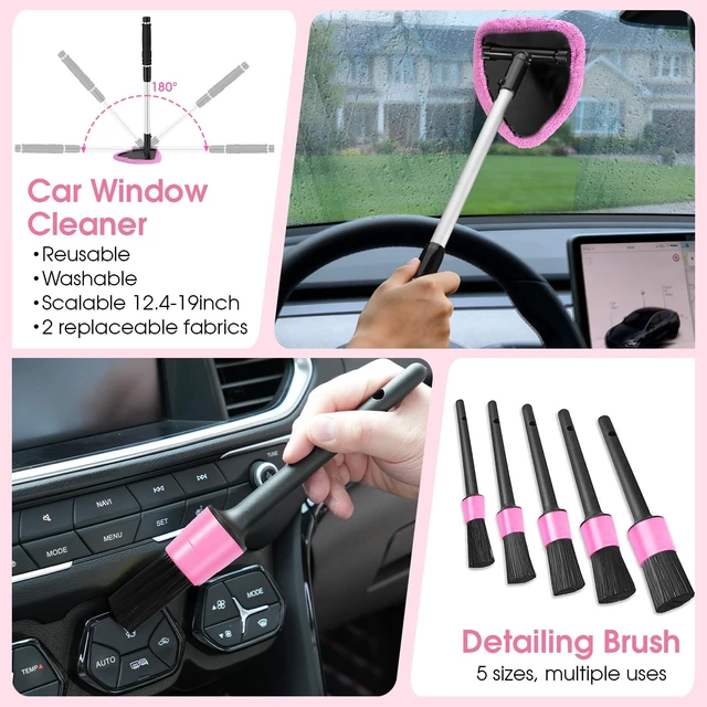 Alt view image 13 of 14 - 25pcs Car Cleaning Kit, Pink Interior Detailing Kit with High Power Vacuum Portable Cordless, Handheld Vacuum Cleaner for Home, Car, Pet Hair, Keyboard, Complete Auto Accessories for Gift