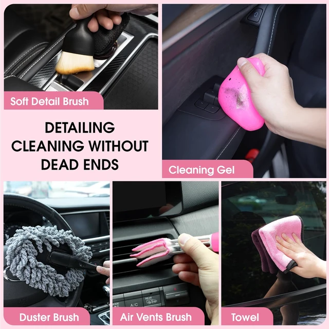 Alt view image 14 of 14 - 25pcs Car Cleaning Kit, Pink Interior Detailing Kit with High Power Vacuum Portable Cordless, Handheld Vacuum Cleaner for Home, Car, Pet Hair, Keyboard, Complete Auto Accessories for Gift