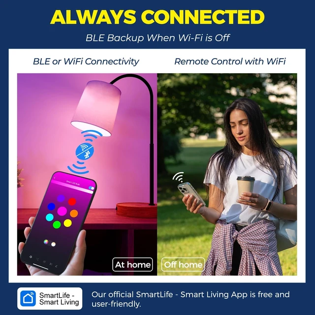 Alt view image 9 of 14 - Smart Light Bulbs Work with Alexa/Google Home/SmartLife 6PCS | CRI>90, No Hub Required, 60W RGBCW Color Changing Light Bulbs, 800LM 9W Smart Bulb, 2.4G WiFi & BLE A19 E26 Bulb, ETL Listed