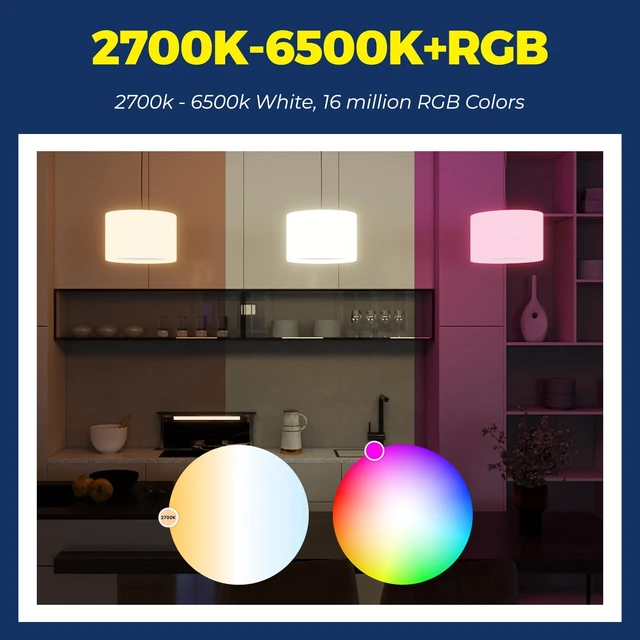 Alt view image 14 of 14 - Smart Light Bulbs Work with Alexa/Google Home/SmartLife 6PCS | CRI>90, No Hub Required, 60W RGBCW Color Changing Light Bulbs, 800LM 9W Smart Bulb, 2.4G WiFi & BLE A19 E26 Bulb, ETL Listed