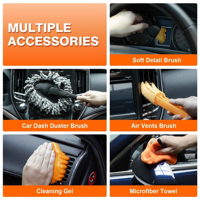 Alt view image 9 of 14 - Car Cleaning Kit 19Pcs, Car Interior Detailing Kit with 12000PA High Power Handheld 12V Corded Vacuum, Detailing Brush Set, Cleaning Gel, Complete Car Vacuum Cleaner with Storage Bag for Men & Women