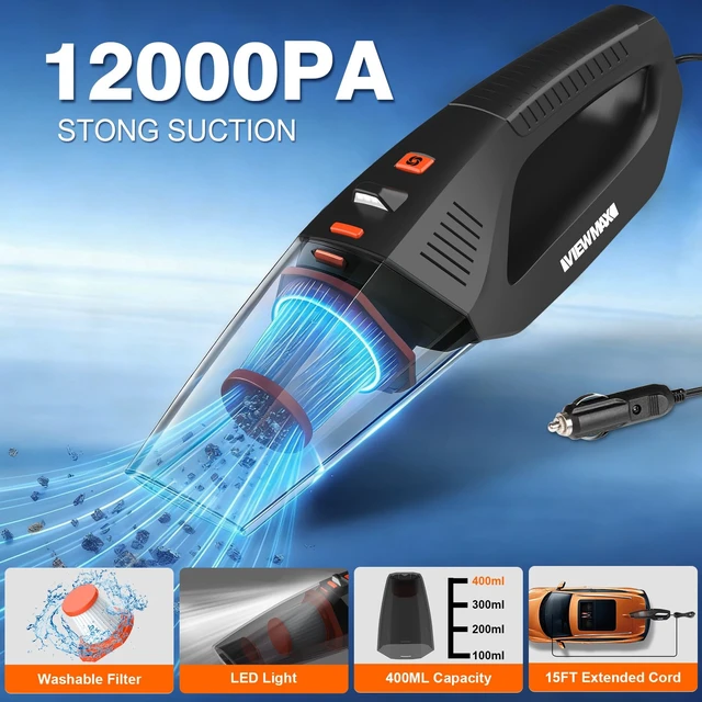 Alt view image 12 of 14 - Car Cleaning Kit 19Pcs, Car Interior Detailing Kit with 12000PA High Power Handheld 12V Corded Vacuum, Detailing Brush Set, Cleaning Gel, Complete Car Vacuum Cleaner with Storage Bag for Men & Women