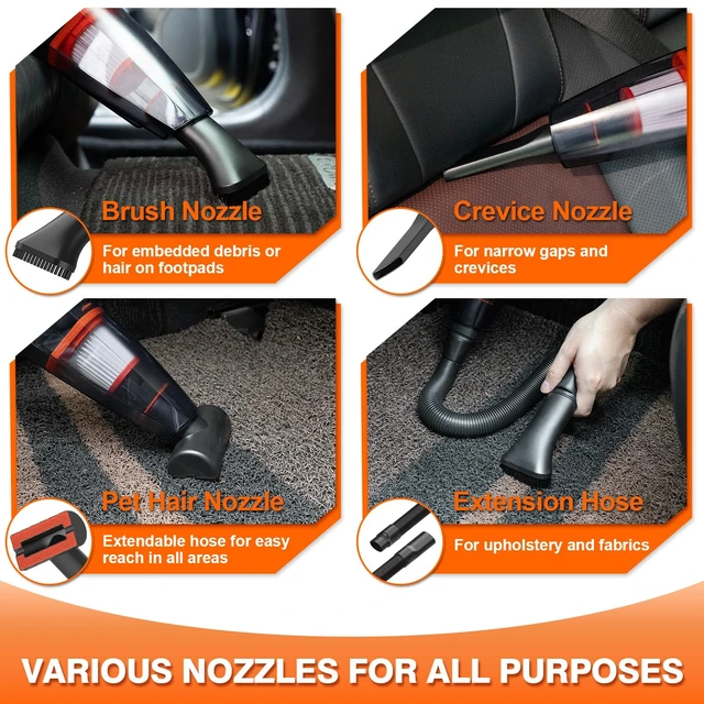 Alt view image 11 of 14 - Car Cleaning Kit 19Pcs, Car Interior Detailing Kit with 12000PA High Power Handheld 12V Corded Vacuum, Detailing Brush Set, Cleaning Gel, Complete Car Vacuum Cleaner with Storage Bag for Men & Women