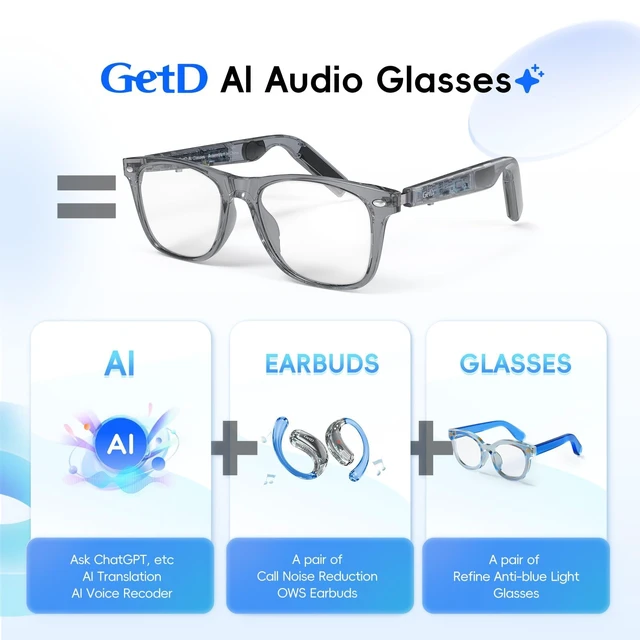 Alt view image 8 of 12 - AI Glasses, Smart Glasses Powered by ChatGPT, Real-Time AI Translation | Anti-blue light lens, AI translation in 145 languages, Handsfree calls, Immersive audio, Holds AI conversations