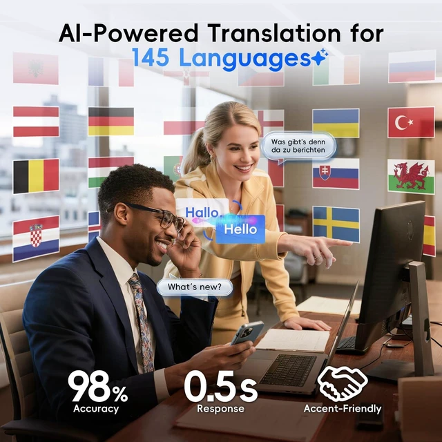 Alt view image 9 of 12 - AI Glasses, Smart Glasses Powered by ChatGPT, Real-Time AI Translation | Anti-blue light lens, AI translation in 145 languages, Handsfree calls, Immersive audio, Holds AI conversations