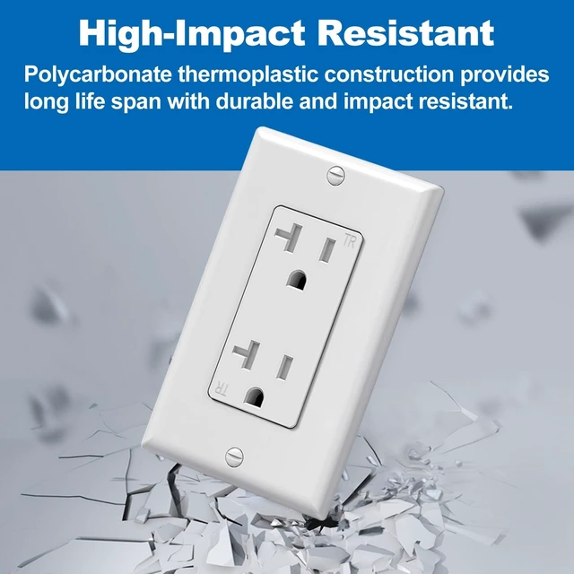 Alt view image 10 of 14 - 20 Pack 20 Amp Decor Wall Receptacle Outlet, UL Listed, White | 20A Tamper-Resistant (TR) Electrical Outlet for Home and Office Use, 125V/2500W, Wall Plate Included
