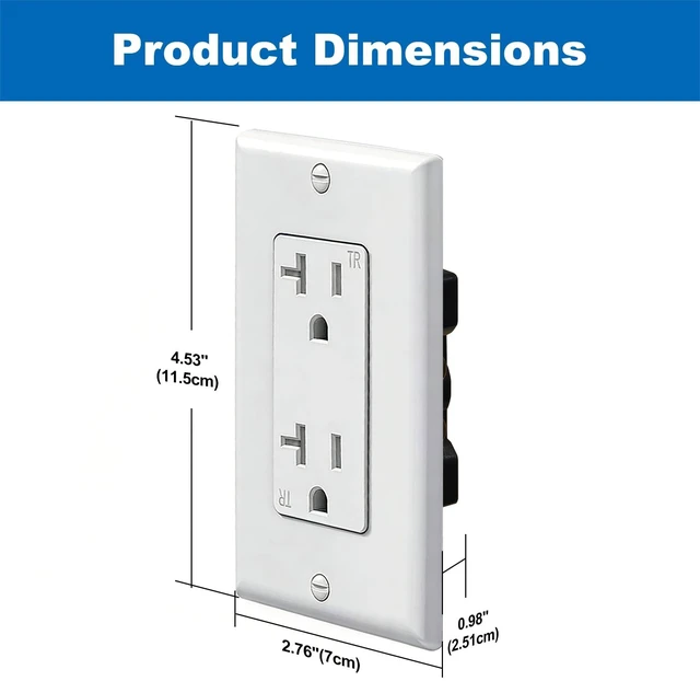 Alt view image 14 of 14 - 20 Pack 20 Amp Decor Wall Receptacle Outlet, UL Listed, White | 20A Tamper-Resistant (TR) Electrical Outlet for Home and Office Use, 125V/2500W, Wall Plate Included