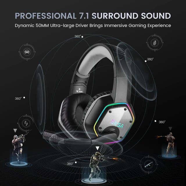 Alt view image 10 of 14 - E1000 USB PC Gaming Headset with Mic, 7.1 Surround Sound | Computer Headphones with Microphone Noise Cancelling, RGB Light, Wired Headphones for PS4, PS5 Console, Laptop, Call Center