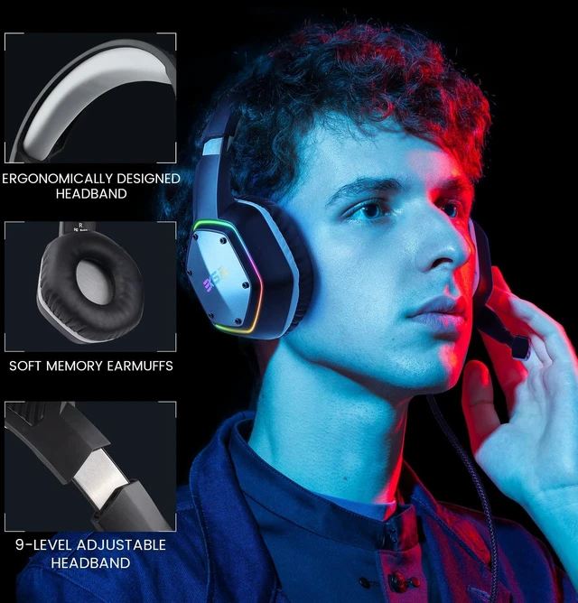 Alt view image 14 of 14 - E1000 USB PC Gaming Headset with Mic, 7.1 Surround Sound | Computer Headphones with Microphone Noise Cancelling, RGB Light, Wired Headphones for PS4, PS5 Console, Laptop, Call Center