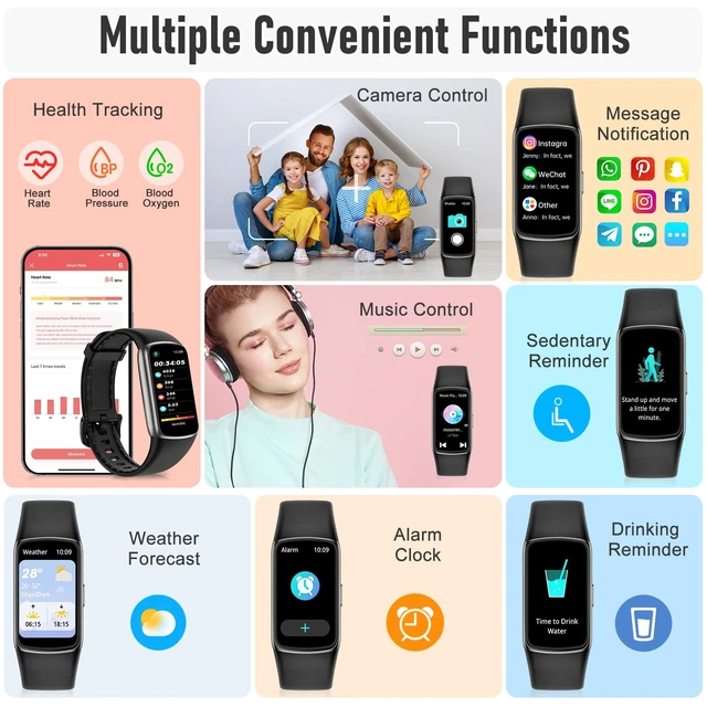 Alt view image 9 of 14 - Fitness Tracker with 24/7 Heart Rate, Blood Oxygen Sleep Monitor, 123 Sports Modes Calories Smart Watch,IP68 Waterproof Step Counter Activity Trackers Health Pedometer for Women Men (Black)