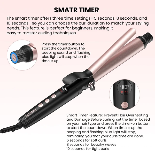 Alt view image 10 of 14 - 1.25 Inch Dual Voltage Curling Iron, Travel Curler for All Hair Types | LCD Heat Control with Smart Timer, Home & Travel, Heats Up to 410°F, 60-Min Auto Shut-Off, SGS Certified-Beginners & Stylists
