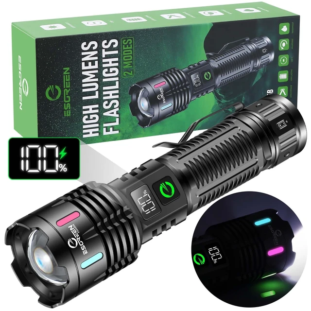 Alt view image 8 of 14 - Super Bright LED Rechargeable Flashlight High Lumen 100000 2-Mode | Adjustable Focus & Brightness, Safe USB C Charge, Long Lasting 10H, All Metal - Shockproof & Strong, for Camping Hiking Home