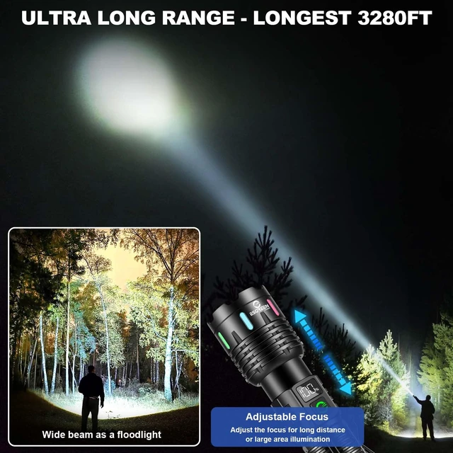 Alt view image 12 of 14 - Super Bright LED Rechargeable Flashlight High Lumen 100000 2-Mode | Adjustable Focus & Brightness, Safe USB C Charge, Long Lasting 10H, All Metal - Shockproof & Strong, for Camping Hiking Home