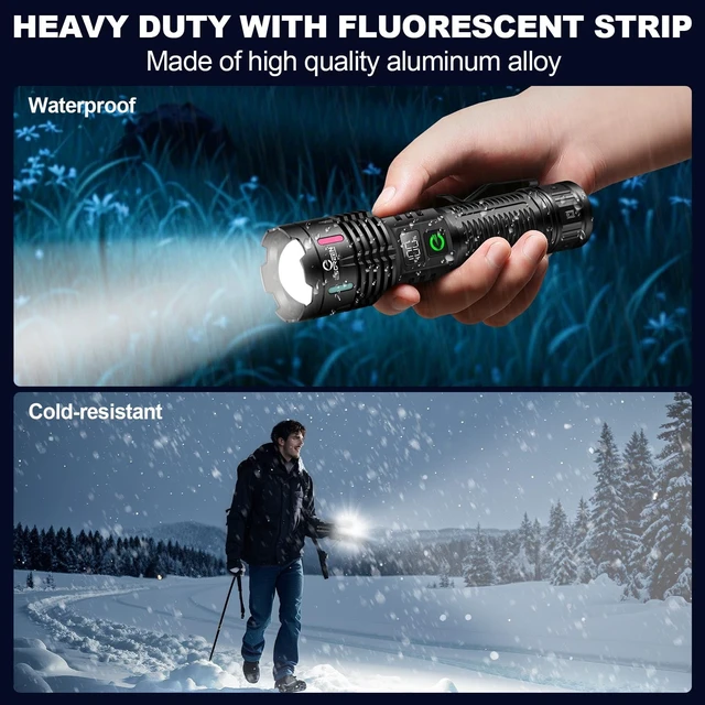 Alt view image 14 of 14 - Super Bright LED Rechargeable Flashlight High Lumen 100000 2-Mode | Adjustable Focus & Brightness, Safe USB C Charge, Long Lasting 10H, All Metal - Shockproof & Strong, for Camping Hiking Home