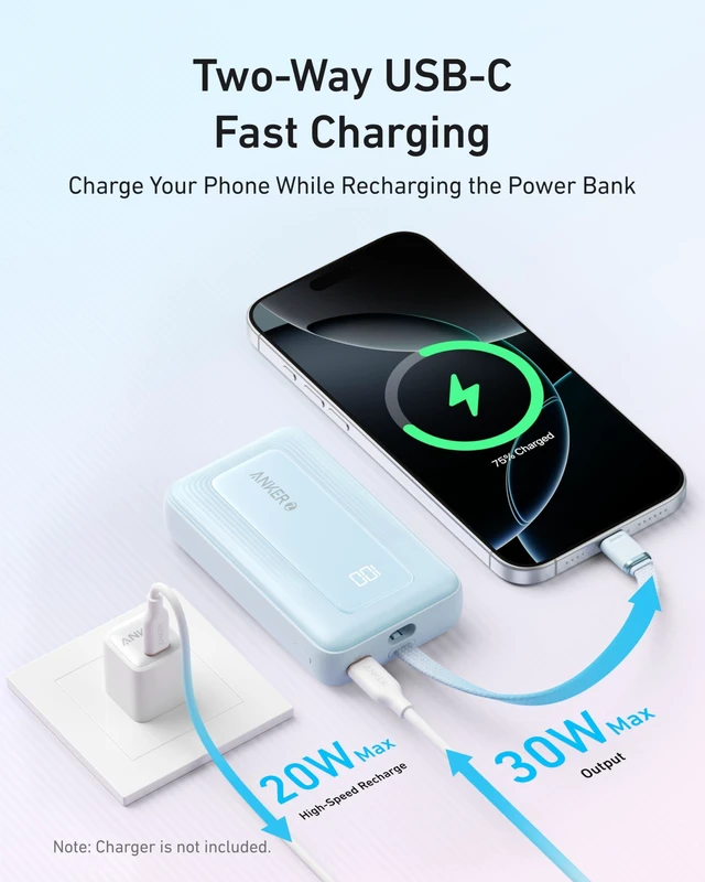Alt view image 12 of 14 - Power Bank,10,000mAh 30W with USB-C Travel Essential Portable Charger | 30W Portable Charger with USB-C Input and Output, Travel-Essential Phone Power Bank for iPhone 17 / 16, Galaxy, and More