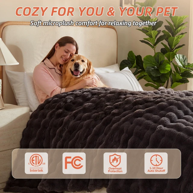 Alt view image 14 of 14 - Electric Heated Blanket,50x60 Heating Throw Soft Bubble Flannel Dark Grey | ETL Certified 9 Setting Electric Heated Throw Blanket,Machine Washable Auto Off for couch Bed Office, Gifts