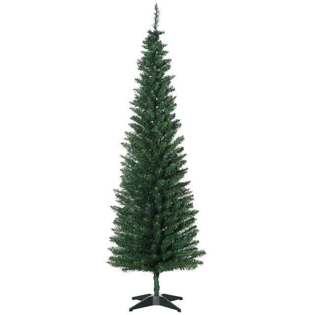 Alt view image 8 of 14 - 6' Artificial Pencil Christmas Tree 390 Realistic Branch Tips Green | 499 Realistic Branch Tips, Slim Xmas Tree, Plastic Stand