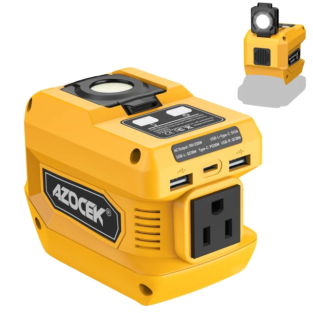 Alt view image 8 of 14 - 220W Power Inverter Compatible with Dewalt 20V Battery | Battery not included, DC 20V to AC 110V, 2 USB Ports & 1 Type-C Fast Charging, 400LM LED Work Light