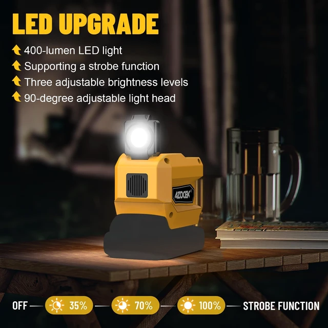 Alt view image 13 of 14 - 220W Power Inverter Compatible with Dewalt 20V Battery | Battery not included, DC 20V to AC 110V, 2 USB Ports & 1 Type-C Fast Charging, 400LM LED Work Light