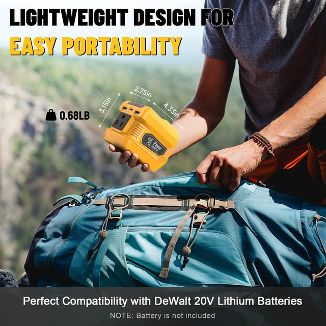 Alt view image 10 of 14 - 220W Power Inverter Compatible with Dewalt 20V Battery | Battery not included, DC 20V to AC 110V, 2 USB Ports & 1 Type-C Fast Charging, 400LM LED Work Light
