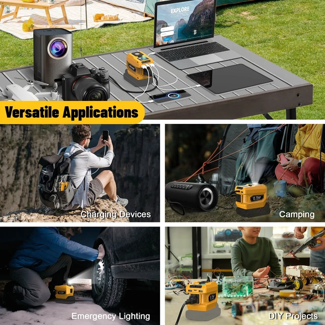 Alt view image 14 of 14 - 220W Power Inverter Compatible with Dewalt 20V Battery | Battery not included, DC 20V to AC 110V, 2 USB Ports & 1 Type-C Fast Charging, 400LM LED Work Light