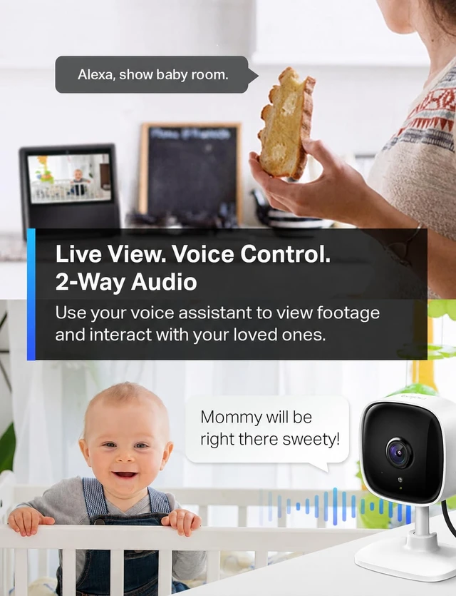Alt view image 11 of 14 - Tapo 1080P Indoor Security Camera for Baby Monitor, Dog Camera w/Motion Detection, 2-Way Audio Siren, Night Vision, Cloud & SD Card Storage, Works w/Alexa & Google Home (Tapo C100)