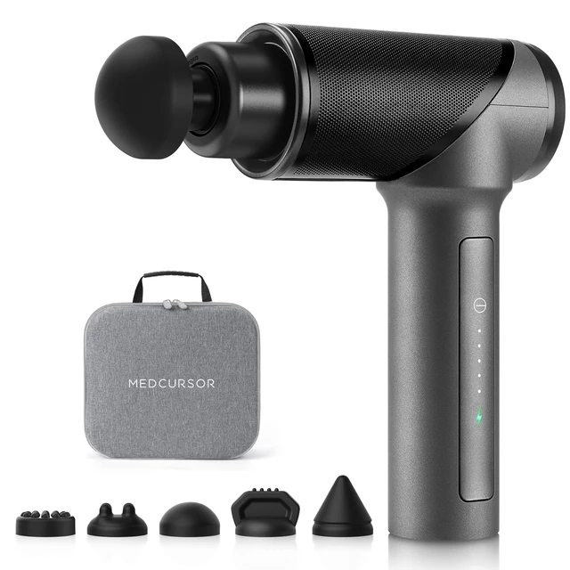 Alt view image 8 of 14 - Massage Gun - High Intensity Brushless Motor, Handheld Percussion Deep Tissue Massager with 6 Massage Heads for Sore Muscle and Stiffness, Valentines Day Gifts (Gray)