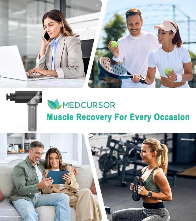 Alt view image 14 of 14 - Massage Gun - High Intensity Brushless Motor, Handheld Percussion Deep Tissue Massager with 6 Massage Heads for Sore Muscle and Stiffness, Valentines Day Gifts (Gray)