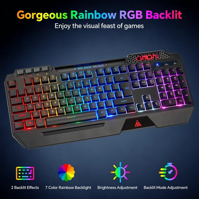 Alt view image 9 of 14 - Gaming Keyboard and Mouse Combo, Wired RGB Set for PC PS4 PS5 Xbox | Phone Holder, Ergo Wrist Rest, Full Size, Anti-Ghosting, USB Silent Light Up Keyboard, 7D 7200DPI Gaming Mouse, Mouse Pad
