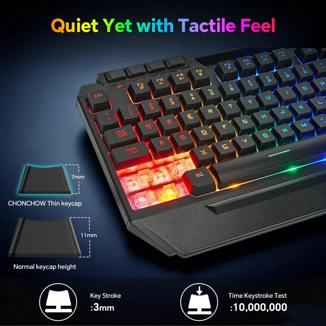 Alt view image 11 of 14 - Gaming Keyboard and Mouse Combo, Wired RGB Set for PC PS4 PS5 Xbox | Phone Holder, Ergo Wrist Rest, Full Size, Anti-Ghosting, USB Silent Light Up Keyboard, 7D 7200DPI Gaming Mouse, Mouse Pad