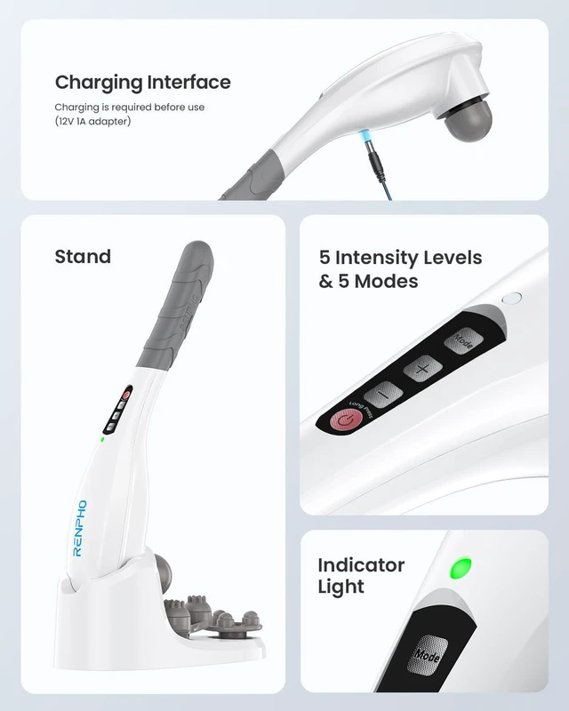 Alt view image 11 of 14 - Cordless Handheld Massager, 5 Adjustable Speeds and Massage Modes | Rechargeable Electric Neck Massage Tool for Muscle Tension, for Shoulder, Back & Leg, Home, Office, Travel Use, Gift Idea